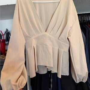 SHEIN Cream V-Neck Blouse